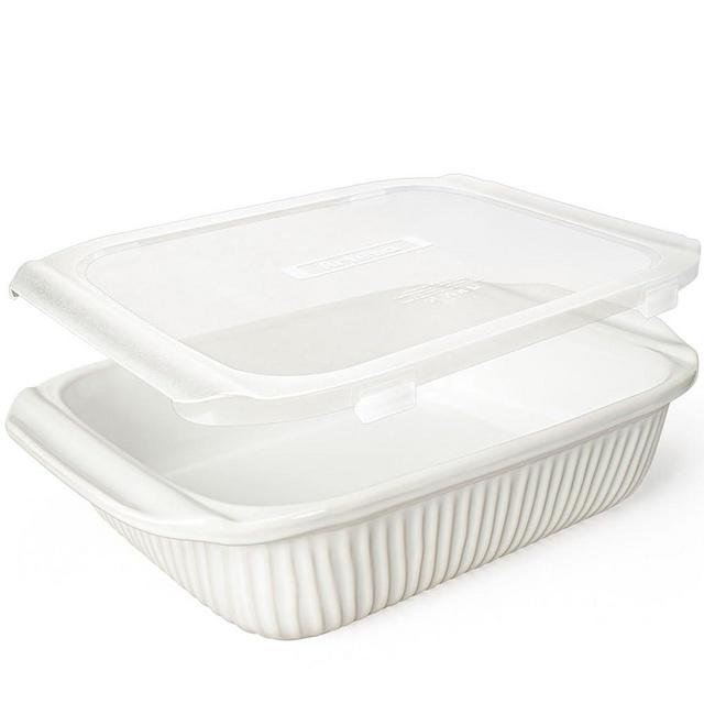 Artena Baking Dish 5.1 Quarts, Casserole Dishes For Oven, Baking Pan With Handles, Lasagna Pan Deep, Large Casserole Dish, Rectangular White Ceramic Bakeware (Baking Dish With Lids)