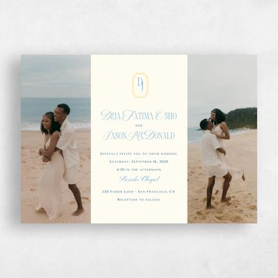Light Butter, Yellow Wedding Invitation - Sage Multiphoto