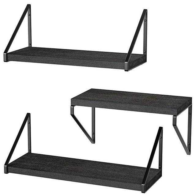 Love-KANKEI Floating Shelves Rustic Shelves Wall Mounted Set of 3 Wall Storage Shelves for Living Room, Bedroom, Kitchen Black