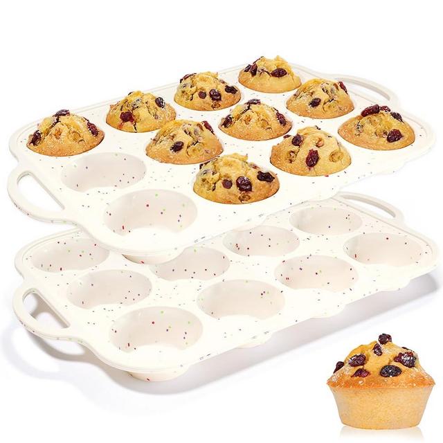 CAKETIME Silicone Muffin Pan, Metal Reinforced Frame Regular Size Muffin Pans Nonstick 12 Cups with Handle for Baking Homemade Muffins, Cupcakes, Egg Bites 2 Pack Confetti