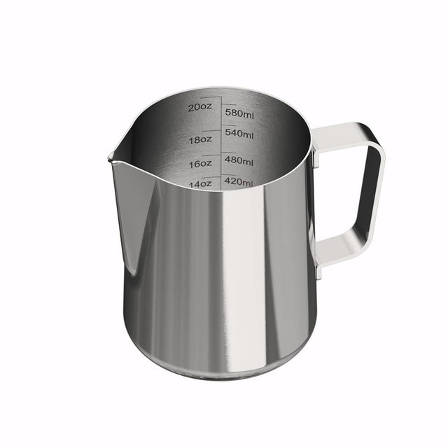 Milk Frothing Pitcher 20oz / 600ml – Stainless Steel Latte Art Pitcher with Measurement Marks, Barista Milk Frother Cup for Espresso, Cappuccino & Steaming Milk