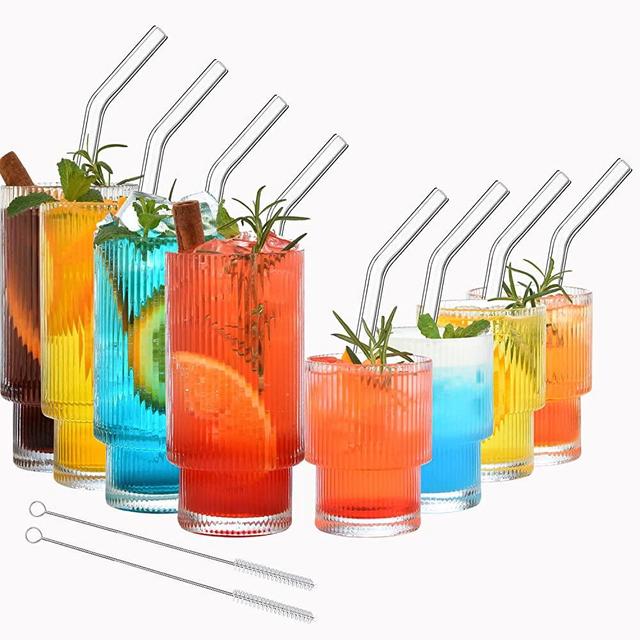 Zhehao 4 Pcs Preppy Glass Cups with Lids and Straws and Cleaning