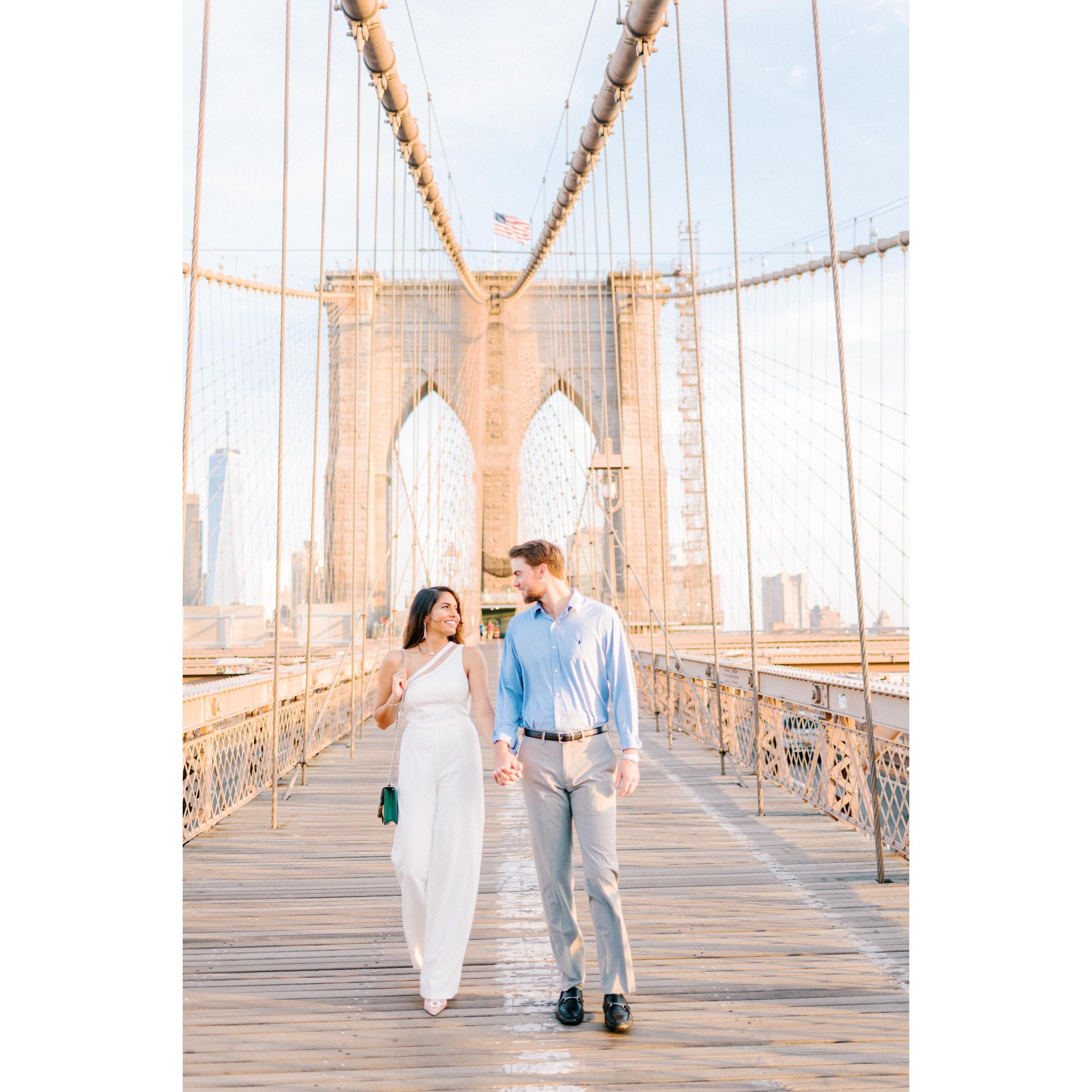 June 2019: Walking the Brooklyn Bridge together for the first time as engaged couple!