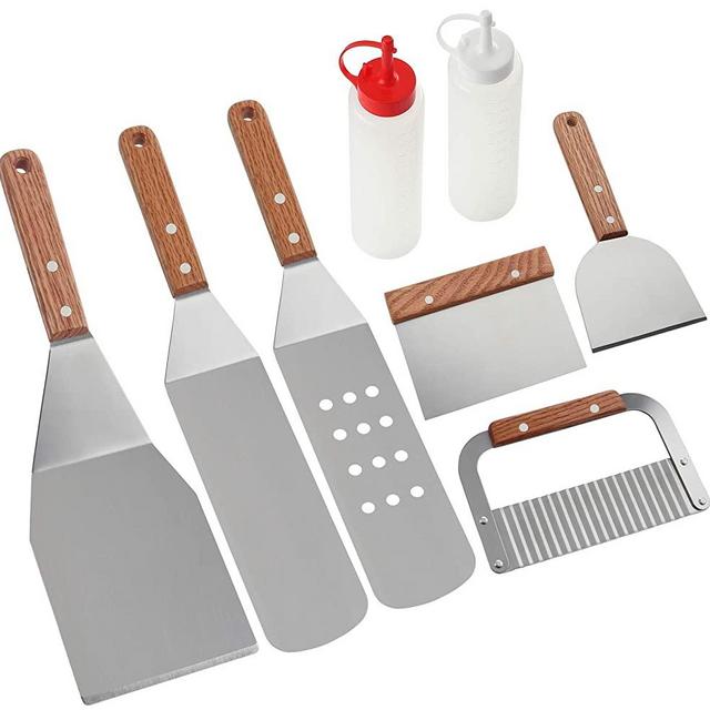 ROMANTICIST 8Pc Professional Griddle Accessories Kit - Heavy Duty Stainless Steel Grill Spatula Set for Grill Griddle Hibachi Flat Top Outdoor Cooking - Great Grill Gift on Birthday Wedding
