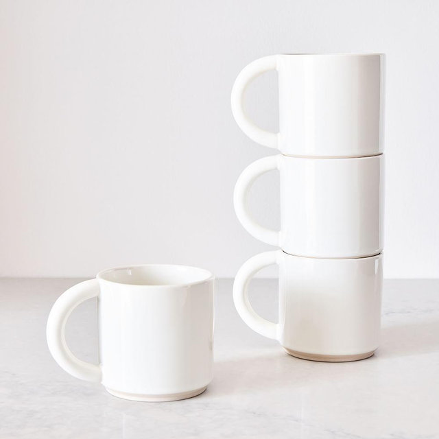 Straight Sided Nested Dinnerware, Mug, Stoneware, White, Set of 4