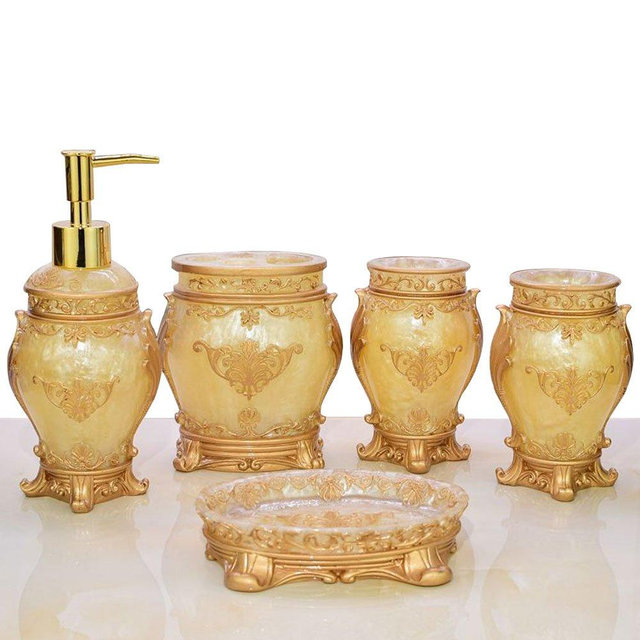 LUANT 5pcs Bathroom Accessories Set, Soap Dispenser, Toothbrush Holder, Bathroom Tumbler, Soap Dish-Golden