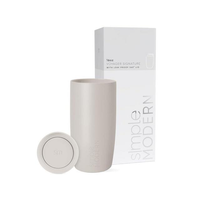 Simple Modern Travel Coffee Mug Tumbler with 360° Lid | Reusable Insulated Stainless Steel Cold Brew Iced Coffee Cup Thermos | Gifts for Women Men Her Him | Voyager Signature | 16oz | Almond Birch