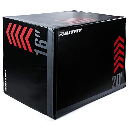 RitFit 3 in 1 Extra Firm Soft Plyo Box Foam Plyometric Box-30”x24”x20” 24"x20"x16" High Density Heavy Duty Foam Jumping Box with PVC Cover,Platform for Home Gym Fitness,440lb Weight Capacity