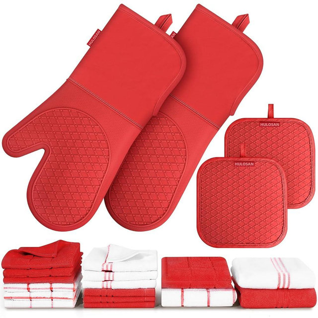 Silicone Oven Mitts Pot Holder Kitchen-Towels100% Cotton Dish Towels for Kitchen,Super Soft and Absorbent Kitchen Hand Towels/Tea Towels.Pot Holder,Oven Mitt Heat Resistant,Silicone Grip,Gift Set