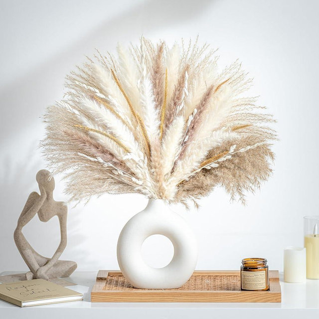 Natural Dried Pampas Grass Boho Home Decor Bouquet Phragmites Dried Flowers Bouquet for Wedding Floral Arrangements Home Decorations (70PCS)