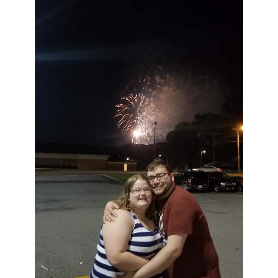 1 year anniversary!  Watching fireworks in the Kroger parking lot where Matt asked Amber to be his girlfriend one year ago!