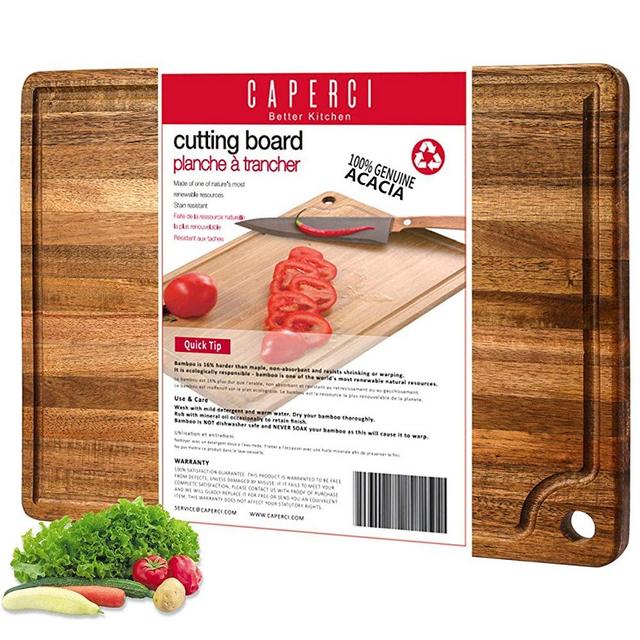 Large Acacia Wood Cutting Board for Kitchen - Caperci Better Chopping Board with Juice Groove & Handle Hole for Meat (Butcher Block) Vegetables and Cheese, 18 x 12 Inch