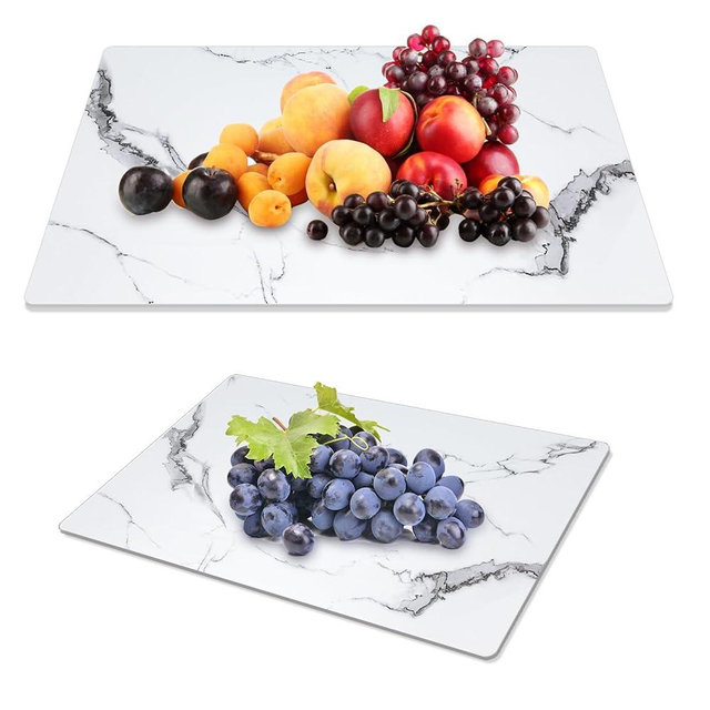JAMBALAY Tempered Glass Cutting Boards for Kitchen, White 12"x8" & 16"x12" Glass Cutting Board Set with Marble Design, With Non Slip Foot, Shatter and Heat Resistant, Dishwasher Safe
