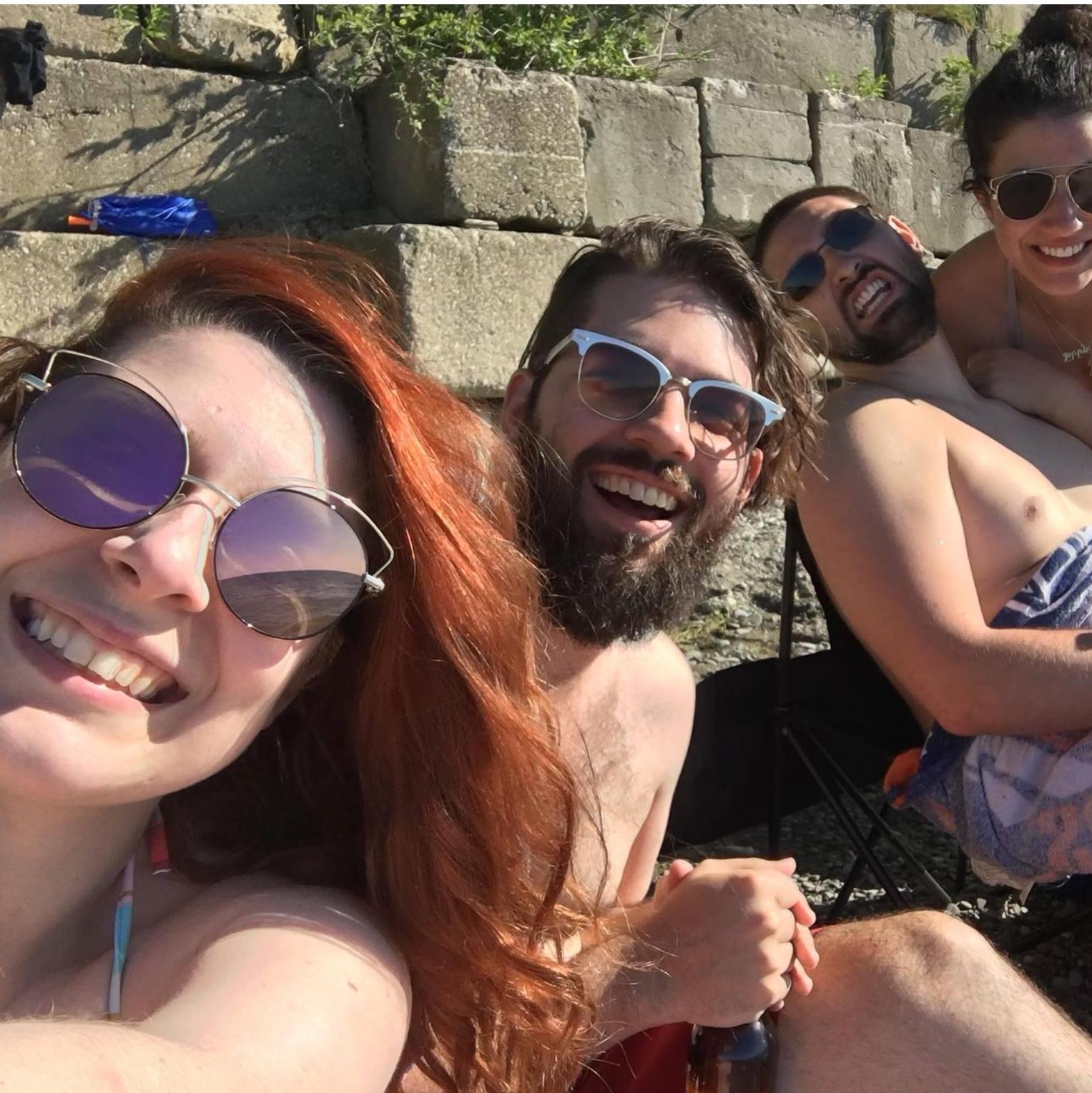 Meghan, Brendon, Cory, and Lauren relaxing at Lake Erie.