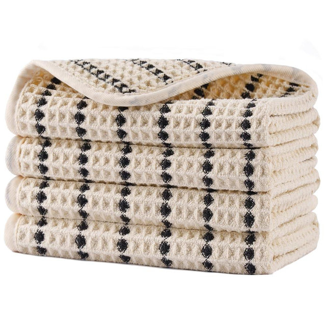 POLYTE 430 GSM Microfiber Lint Free Washcloth Face Towel, 13 x 13 in, 4 Pack (Waffle Weave)