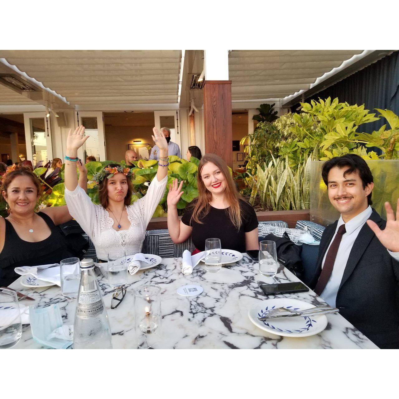 The first picture Genesis sent over that also featured herself within it. She was celebrating a late birthday dinner in the Serea restaurant of Coronado Island with her family.