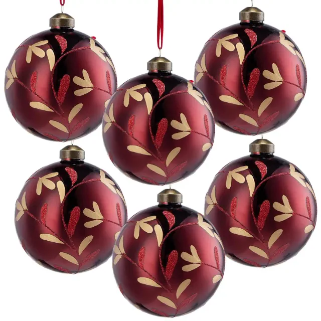 TopComfy Decorative Object Glass Christmas Ball Ornaments Set of 6 for Modern Holiday Tree Decor, Red, 3.9"*3.9"*3.9"