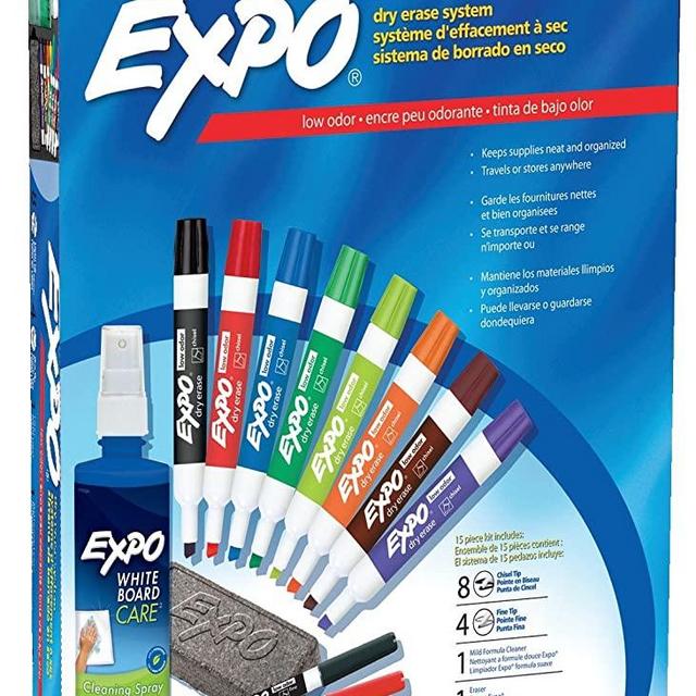EXPO 80054 Low-Odor Dry Erase Markers, Chisel Tip, Assorted Colors, 15-Piece Set