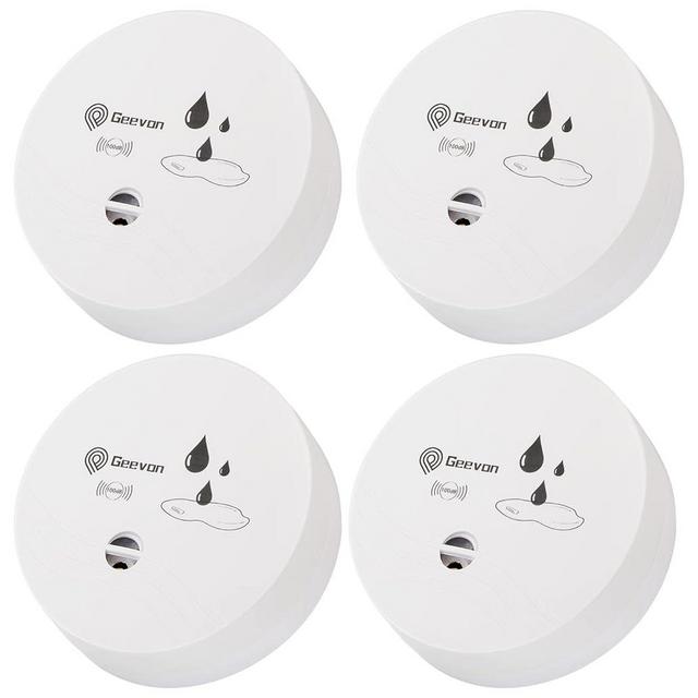Geevon 4 Pack Water Leak Detector, 100dB Water Sensor Alarm Flood Detector for Basements, Bathrooms, Laundry Rooms, Kitchens, Garages, and Attics, Water Alarm Battery-Operated (Battery Included)