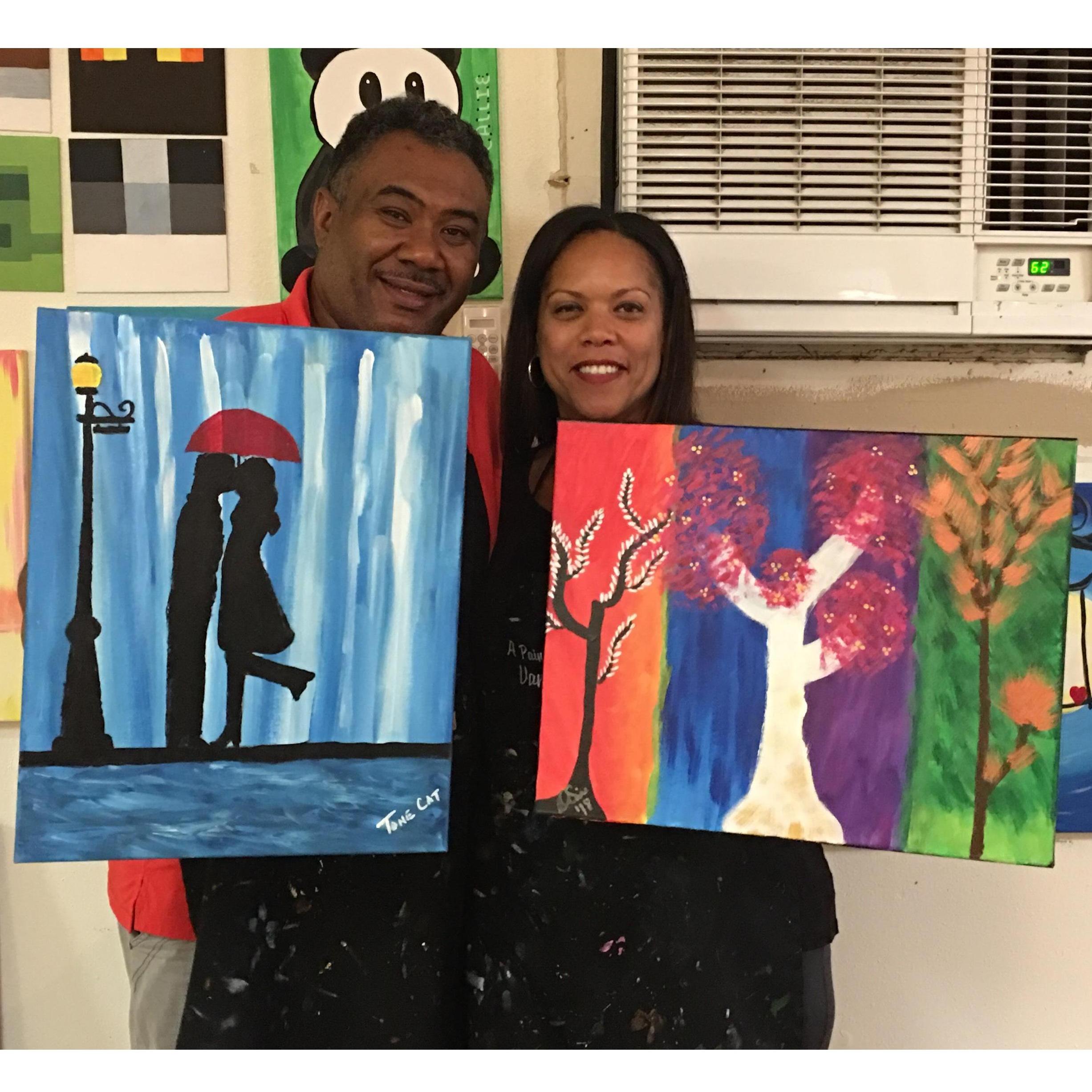 Painting with a twist Aug 2018. We got to see each others creative side.