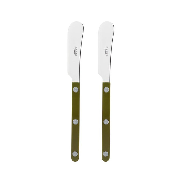 Sabre Paris - Set of 2 Spreader Knives 5.5 inches - Bistrot Collection - Perfect for Butter, Tapenades, Spreads - Stainless Steel & Nylon - Dishwasher Safe - Fern Green - Brilliant Finish
