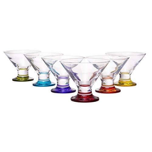 Coral Crema Savory Sweets Footed Ice Cream Bowl, Glass Dessert Cups For Parfait Fruit Salad or Pudding, Assorted Colors, Set of 6, 5.5 oz