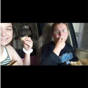 Wendy's date.  Eating in the car wash.