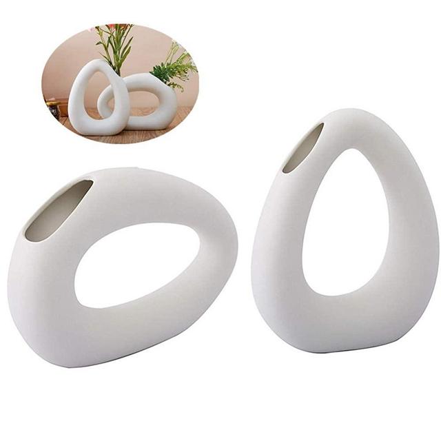 Anding White Ceramic Vase - Droplet Matte Surface Design - Modern Vase, Family, Wedding, Table Vase, Perfect Home Decor Vase (LY432516SET)