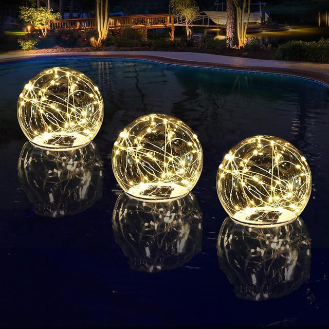 LENONE Floating Pool Lights Solar Powered, Glow in The Dark Warm White Solar Globe Pool Lights That Float, 6.5-inch Waterproof LED Floating Pool Ball Light for Pond Garden Patio Party Decor(1 Piece)