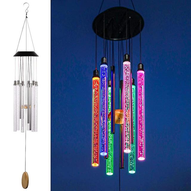 Solar Wind Chimes for Outside, DesGully 6 LED Tubes Color Changing Wind Chime Outdoor Clearance Unique Garden Decor Colorful Patio, Gifts for Her/Him (37" Long Wind Chimes)
