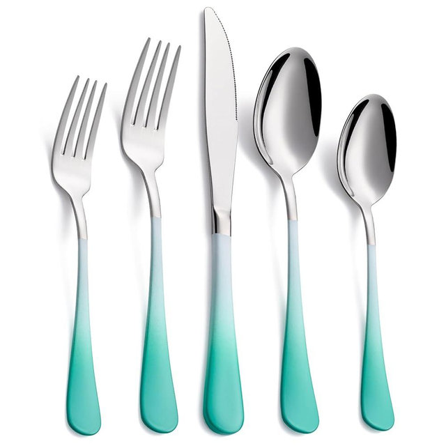 DINYWOW 20-Pieces Color Silverware Sets for 4,Green and White Handle Stainless Steel Cutlery Set, Include Forks Spoons and Knives Set, Dishwasher Safe Utensil Sets for Home Restaurant