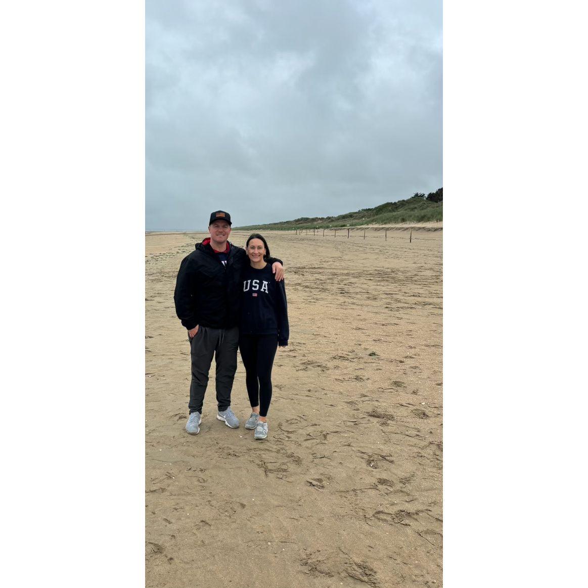 Standing on Utah beach commemorating the brave Americans who saved the world on D-Day.