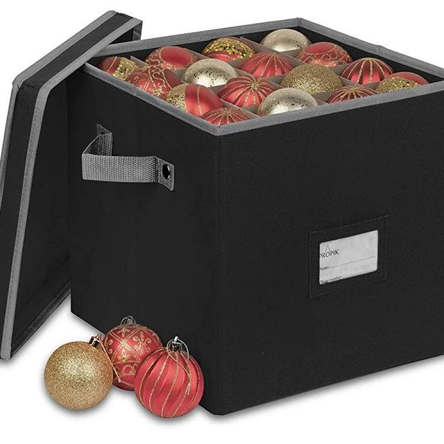 Propik Christmas Ornament Storage Box, 4 Tier Holds Up to 64 Holiday Ornaments Decoration Balls, Storage Container with Dividers, Made with Durable 600D Oxford Polyester Material