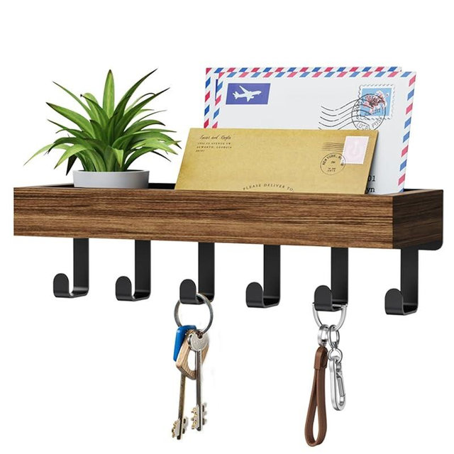 Key Holder Wall Mount Adhesive Magnetic - Hanging Key Hooks with Mail Organizer Tray for Wallet House Accessories - Keys Hanger Rack with Shelf for Camper Entryway Door Home Living Room Decor Rustic