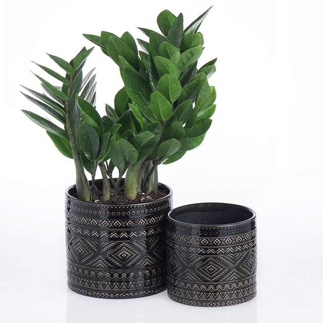 Voeveca Ceramic Flower Pot Garden Planters 4.5" and 5.5" Set of 2 Indoor Outdoor, Modern Nordic Style Plant Containers (Black)