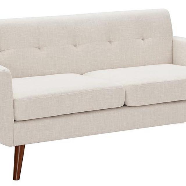 Tbfit 65" W Loveseat Sofa, Mid Century Modern Decor Love Seat Couches for Living Room, Button Tufted Upholstered Small Couch for Bedroom, Solid and Easy to Install Love Seats Furniture, Beige