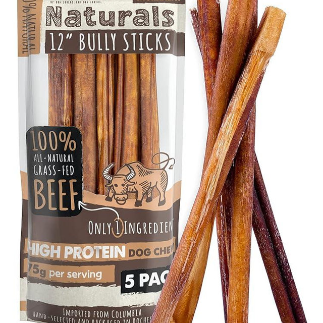 Mighty Paw Naturals 12" Bully Sticks for Dogs - Grass Fed Beef Chews. Dog Bully Sticks for Large Dogs, Medium and Small Breeds. Lower Odor Treats for Small Pets. Single Ingredient