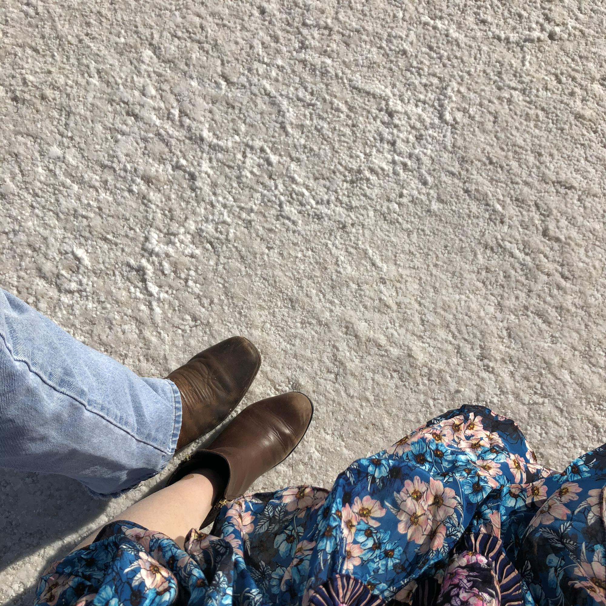 Esteban and Mallory’s boots at the Bonneville Salt Flats in Utah for Mallory’s 26th birthday