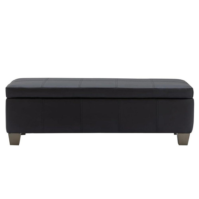 UDAX 51 Inch Black Faux Leather Ottoman with Storage, Rectangular Extra Long Bench, End of Bed Bench with Large Storage for Bedroom, Living Room
