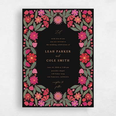 Black Floral Wedding Invitation - Juliet Portrait