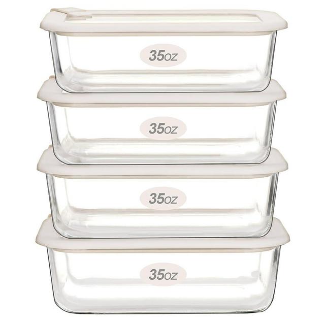 Urban Green Glass Food Storage Containers with Glass Lids, Microwave Safe Glass Food Container Set, Airtight Glass Food Container Set, LeakProof, 100% Plastic Free, White Color, 4pack
