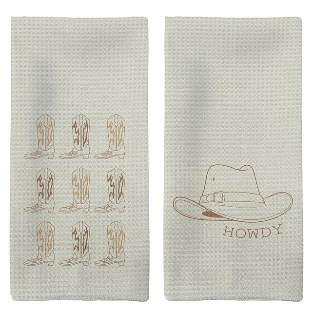 Tzhim Western Kitchen Towels, Preppy Hat Howdy Hand Towels, Wild West Dish Towels Dishcloths Tea Towels for Kitchen, Howdy Cowboy Cowgirl Boots Hat Kitchen Bathroom Decor Set of 2, 16x24in, MK108