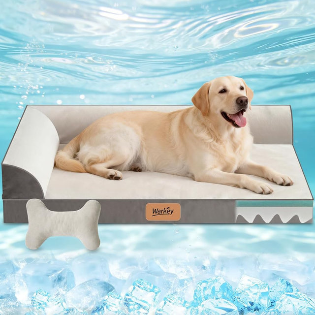 WARKEY Large Dog Bed with Cooling Gel Memory Foam, Orthopedic Waterproof Pet Bed with Washable Cover & Non-Slip Bottom, Cooling Dog Couch Bed, Size: 40"*31.9 "8.1"