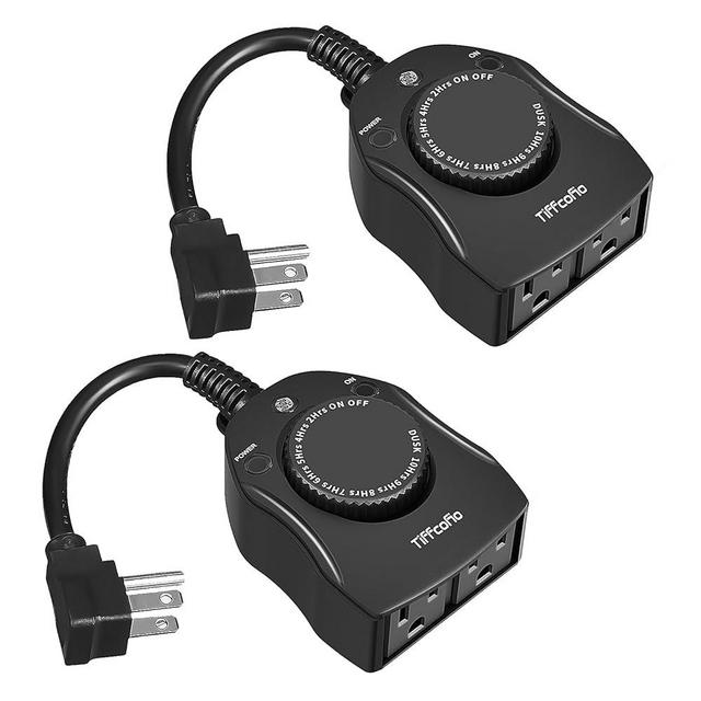 TiFFCOFiO Dusk to Dawn Light Sensor Timer, Weatherproof Outdoor Electrical Outlet Timer with 2 Grounded Outlets, 15A 1/2HP, CSA Listed (2 Pack)