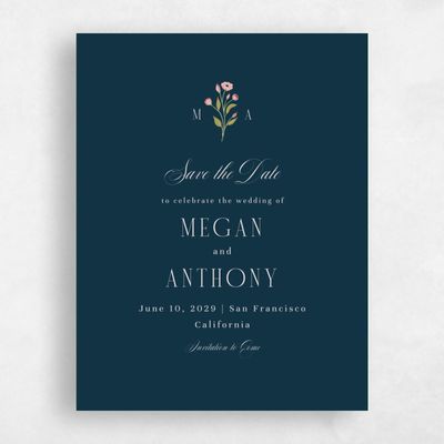 Deepest Teal, Blue Wedding Save the Date - Feuille Portrait