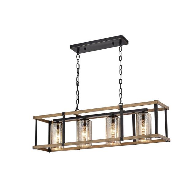 Nocera 4 - Light Kitchen Island Square / Rectangle Pendant with Wood Accents