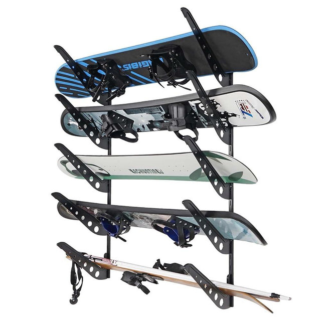 JUSTOOP Snowboard Wall Racks, Adjustable Storage Rack for Ski, Surfboard, Wakeboard, Snowboard Wall Mount Display, White/Black