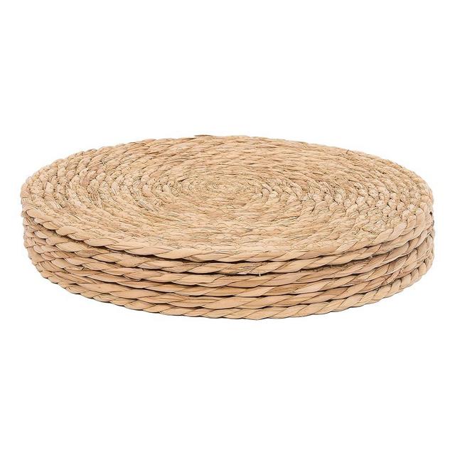 GENMOUS Woven Placemats Set of 6, 13.5" Round Placemats Natural Water Hyacinth Boho Placemats,Farmhouse Rattan Chargers for Dinner Plates,Rustic Braided Wicker Table Mats for Dining Table,Home,Wedding