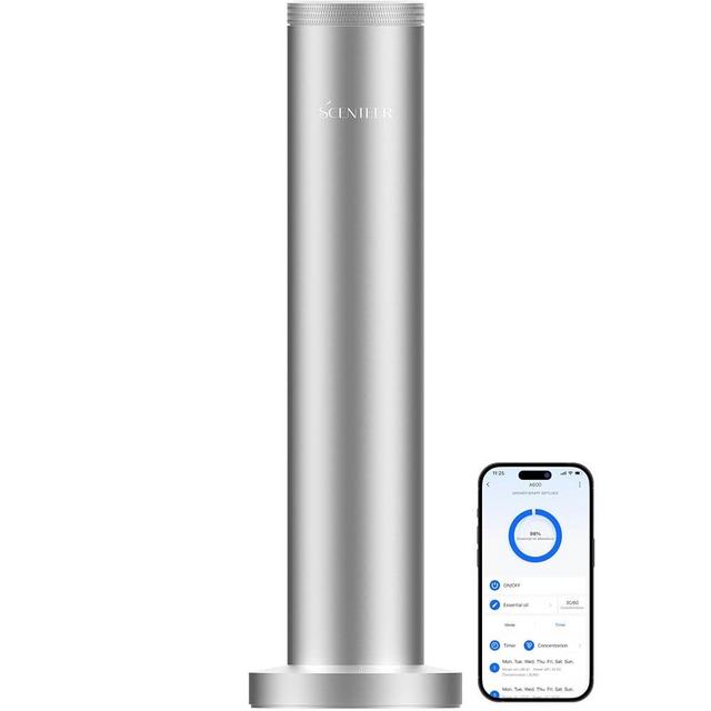 Wireless Hotel Scent Diffuser-Cordless Rechargeable Diffuser for Whole House- Scent Air Machine for Home -App Bluetooth Control -Waterless Essential Oil Diffuser for Large Room, Studio Office -Silver