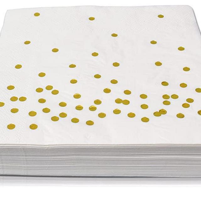 TROLIR Luncheon Napkins, White with Gold Dots, 3-ply, Pack of 50 Decorative Paper Napkins 6.5x6.5 inch, Stamped with Sparkly Gold Foil Dots, Ideal for Wedding, Party, Birthday, Dinner, Lunch, Cocktail